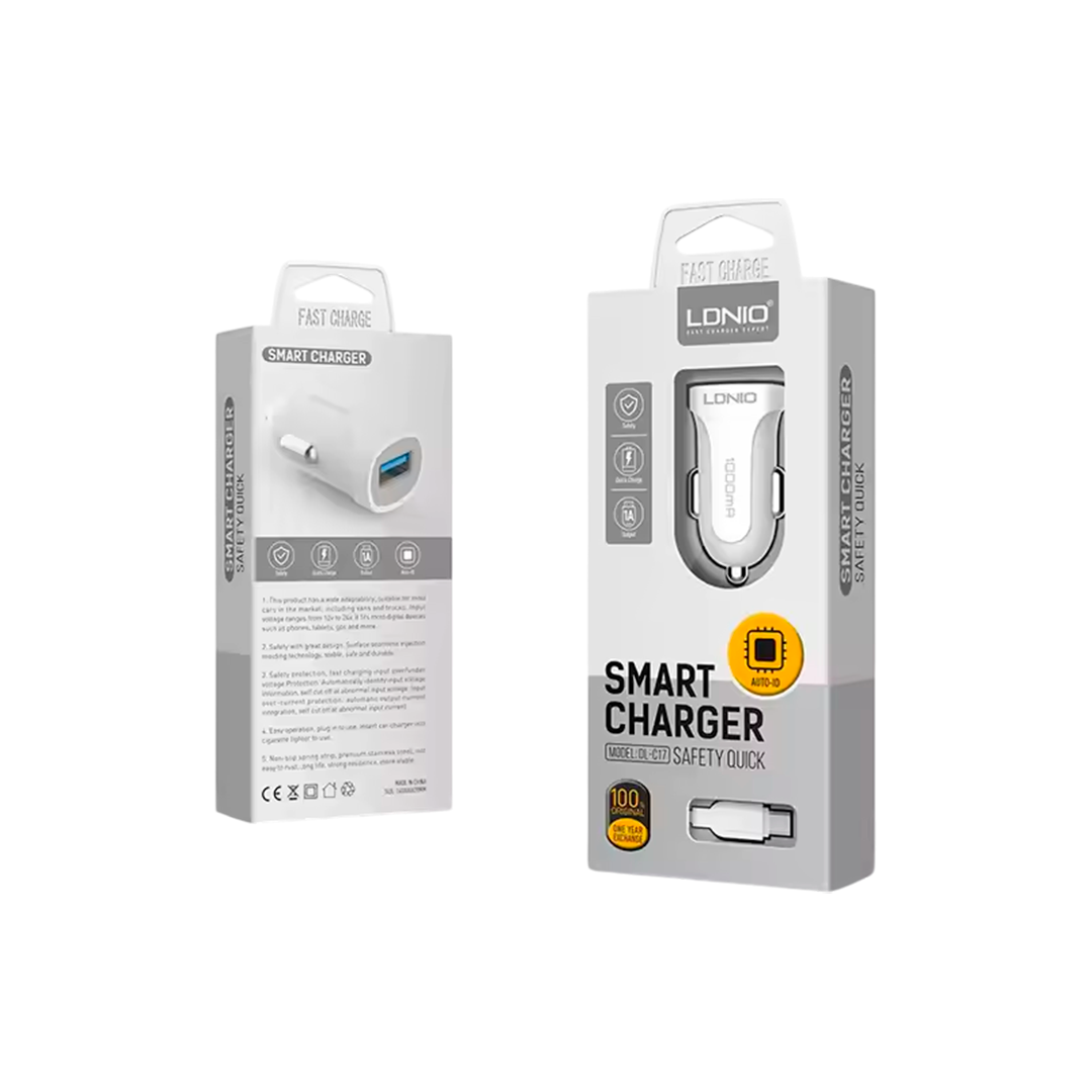 CARGADOR VEH. LDNIO DL-C17 12W 1P + cab USB-V8 +.