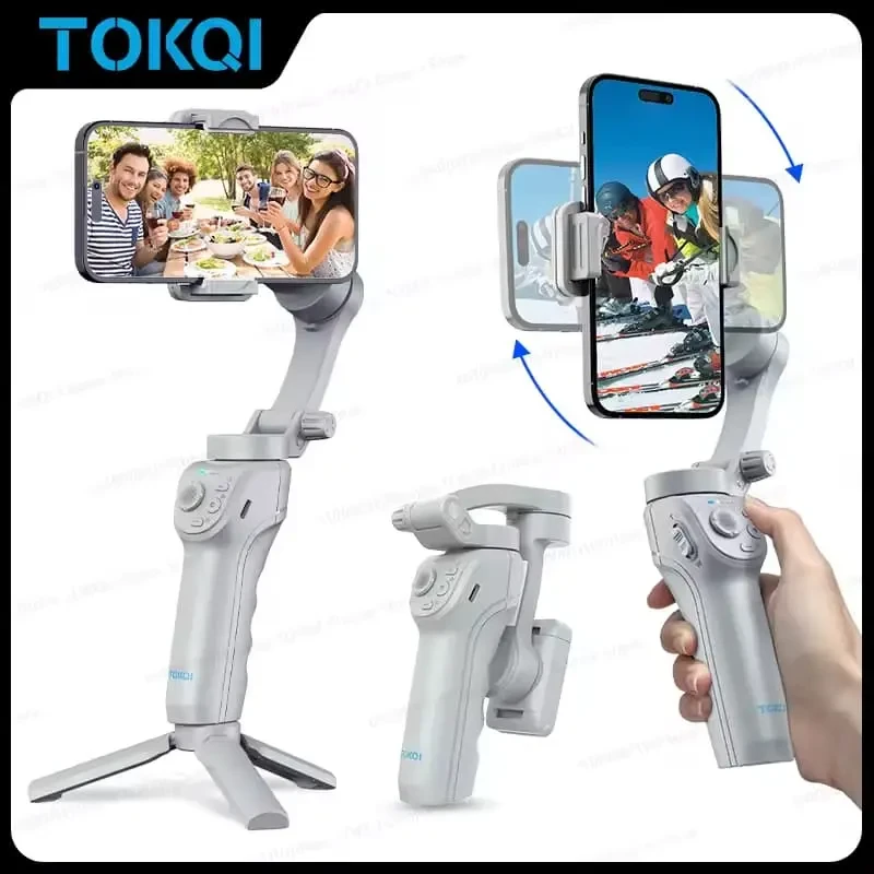 TOKQI M01: Gimbal estabilizador de Cardán 3 Ejes con Luz de Relleno y IA para Smartphone