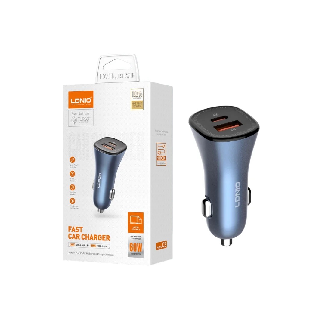 CARGADOR VEH. LDNIO C3 36W 2P USB+PD + Cab TC-TC