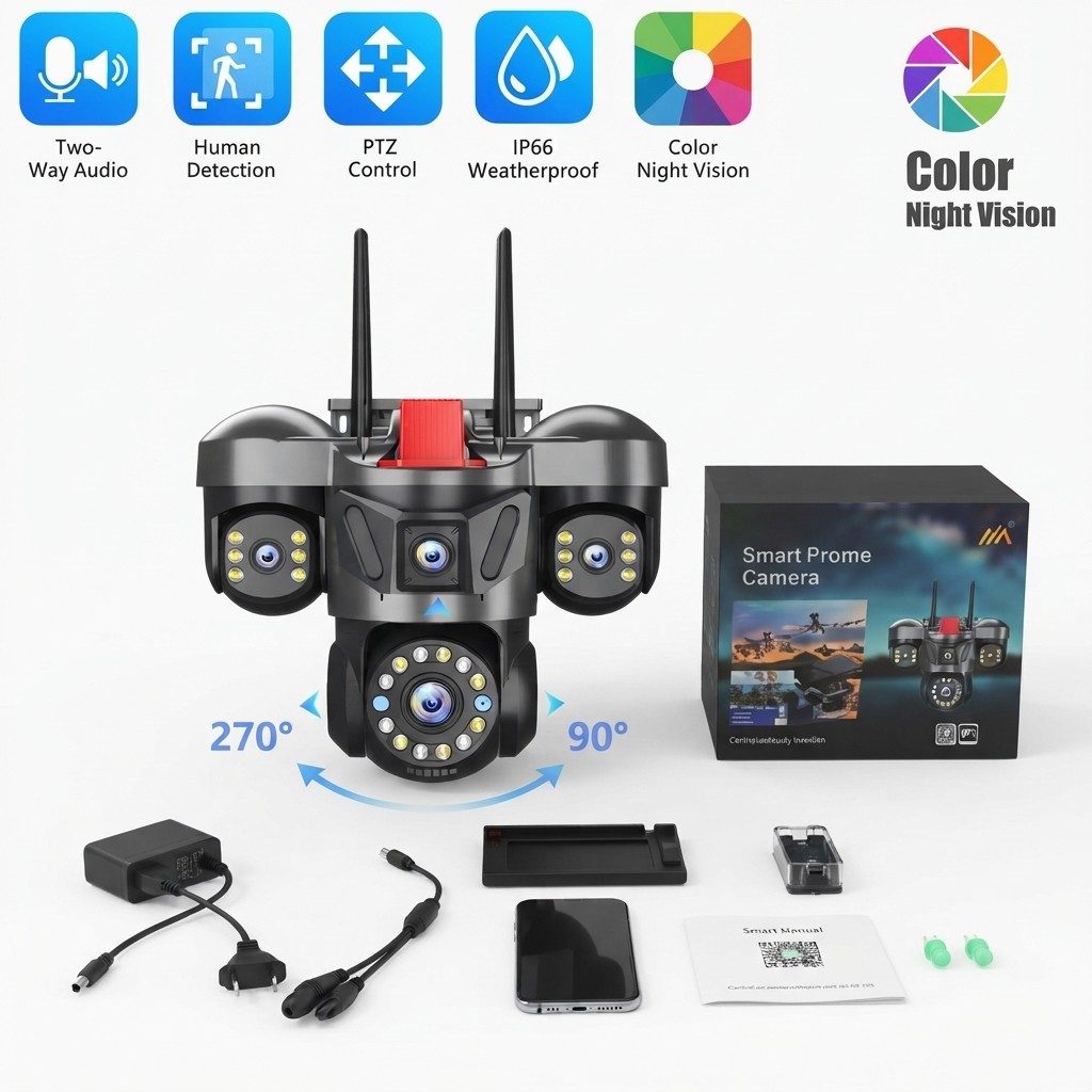 CAMARA WIFI TRIPLE LENTE CON SIRENA APP V380